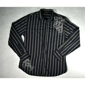 Irreverent Men's Long Sleeve Striped Button-Down Shirt Black/Gray/Purple Size L